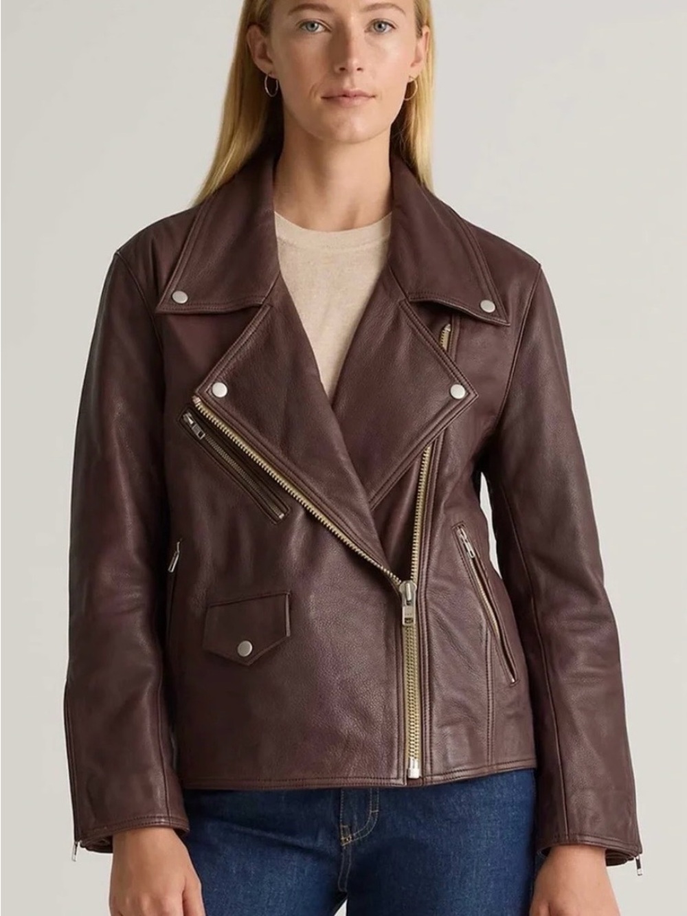 Quince Dark Brown Leather Oversized Moto Jacket XL - RARE!
